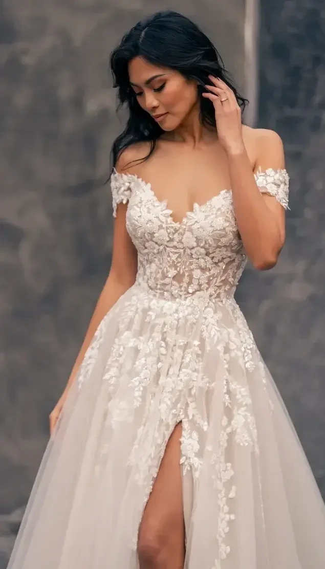 Model wearing a gown by Allure Couture